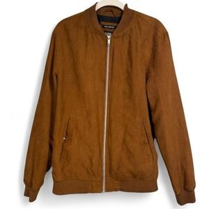 Pull&Bear faux-suede‎ bomber jacket in brown size large